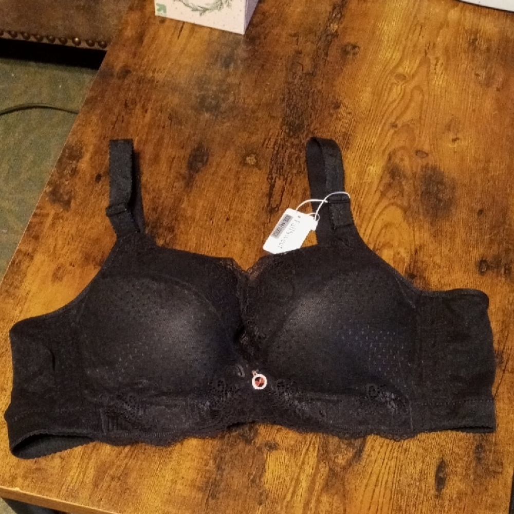 NWT 44D FallSweet Black Swiss Dot Black Sexy Lace Padded Underwire Stunning Bra